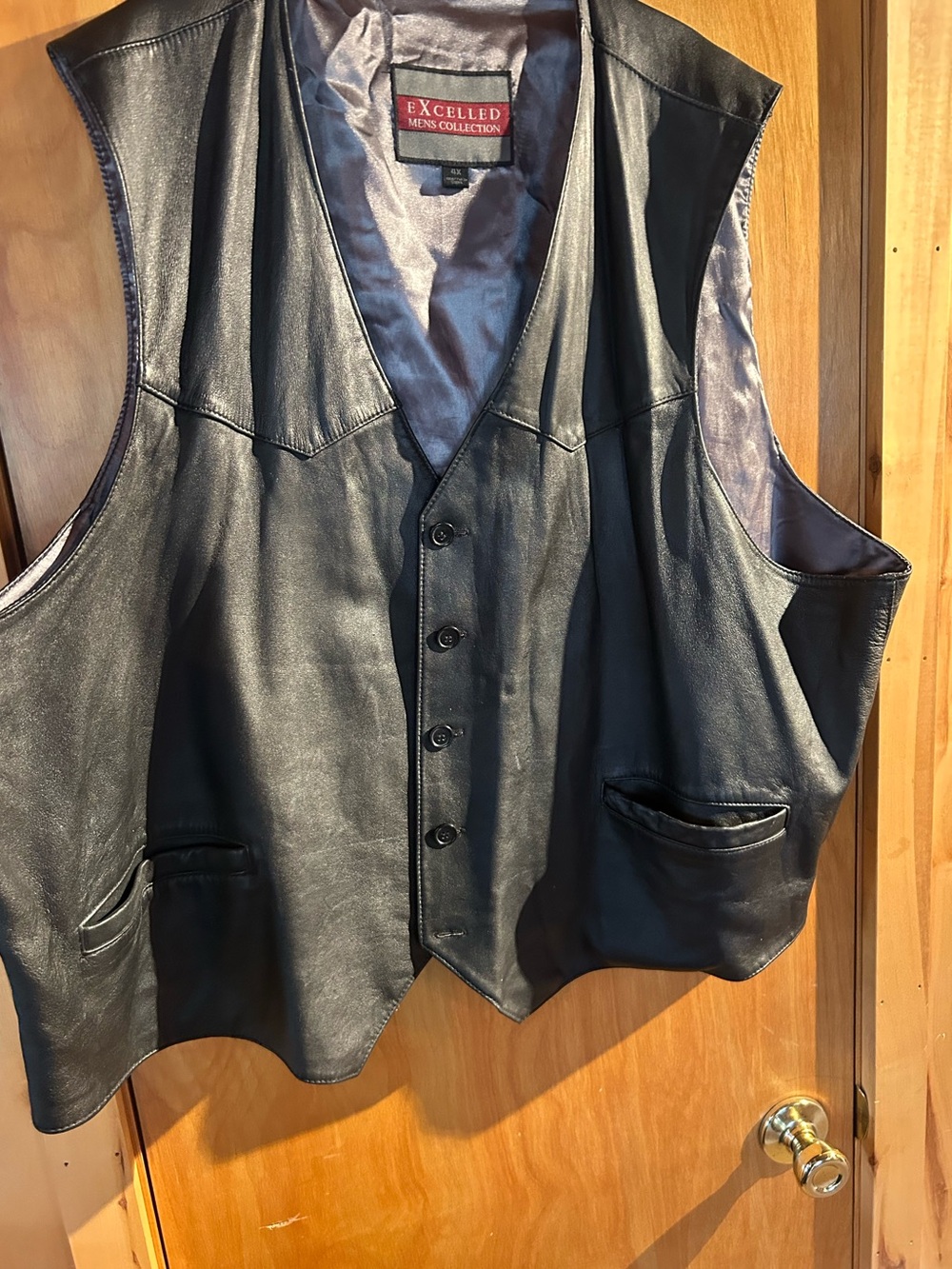 Excelled Mens Collection Black Leather Western Vest Size 4XL